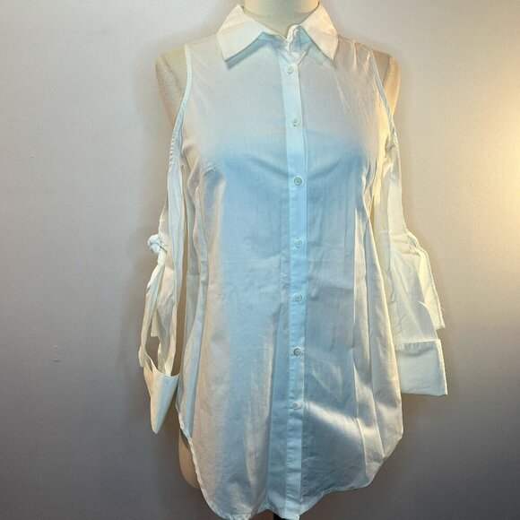 ROMEO + JULIET Women's White Open Shoulder L/S Button up Shirt - Size S - NWT - Picture 1 of 5